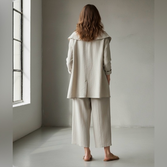 NEW i.c Collection Connie Sz L USA Linen Beige Jacket, Tank Top, & Pants 3pc Set - Picture 3 of 16